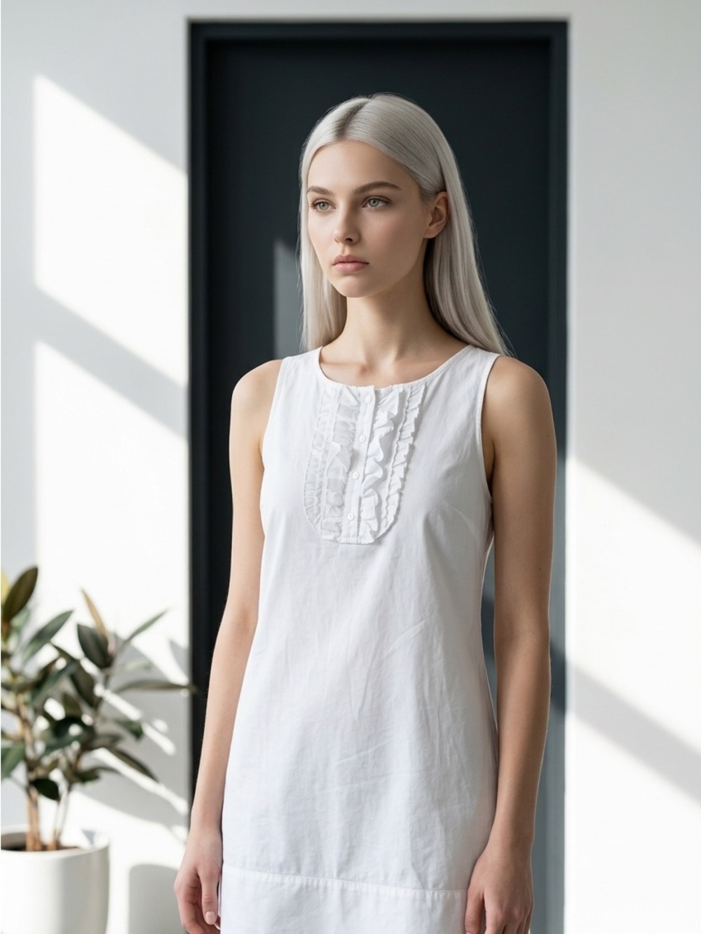 Grace Elements White Sleeveless Ruffle Front Shift Dress Size 12